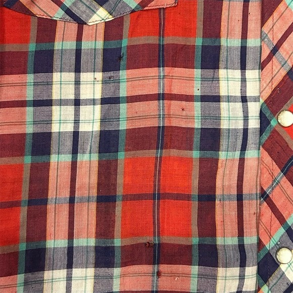 Vtg Ely Plains Men's Vintage western Plaid Snap Button-Up Shirt Red Size 15.5 - Picture 5 of 6